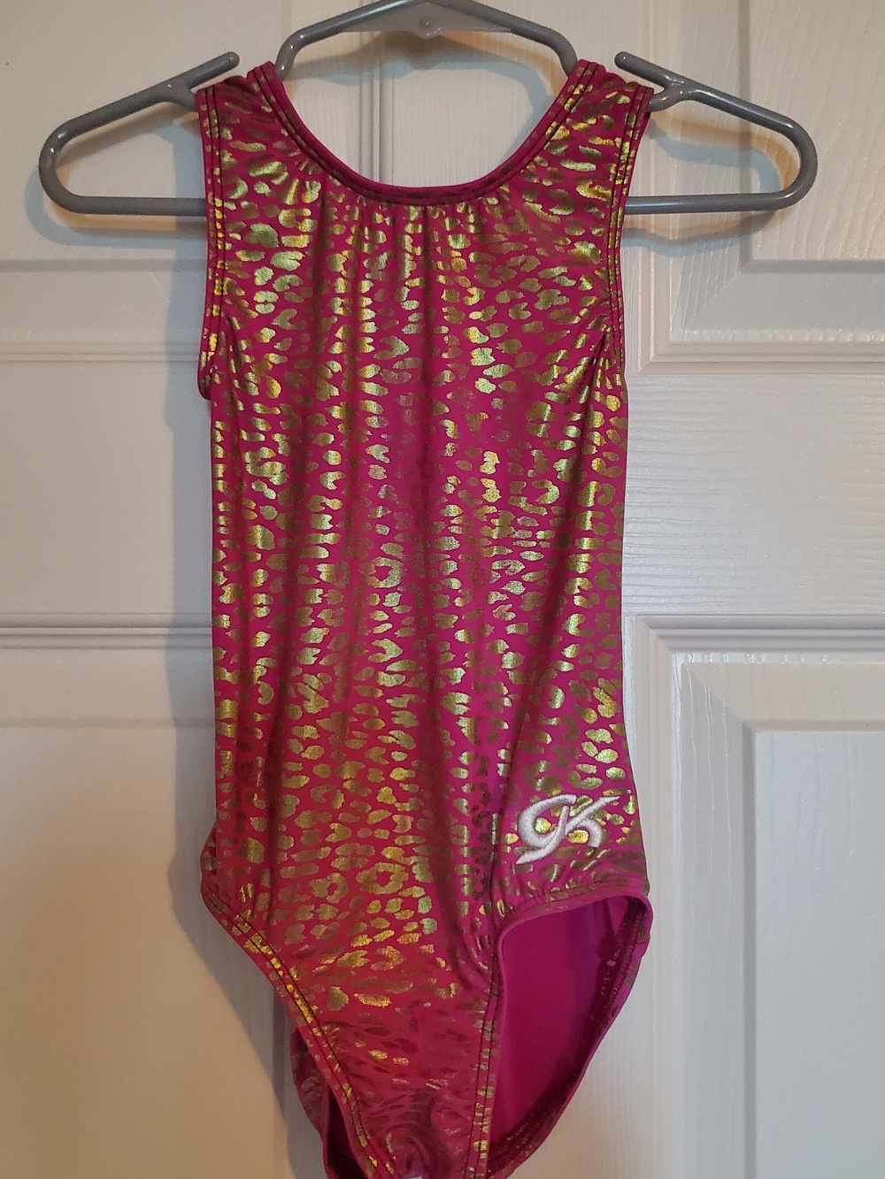 GK Pink and Gold Metallic Leopard-Print Gymnastics Leotard